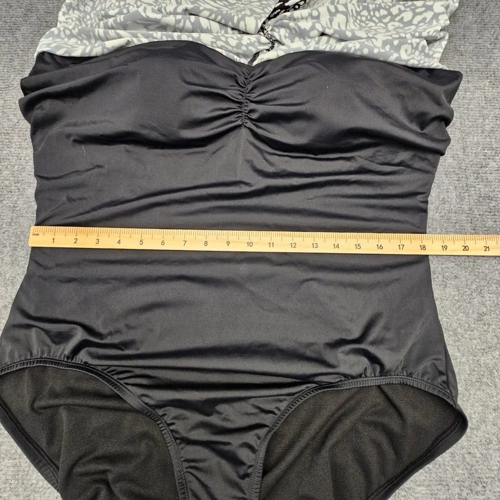Swim Solutions Fauxkini Women 22W Blck White Animal Print Tummy Control Swimsuit - Picture 7 of 11